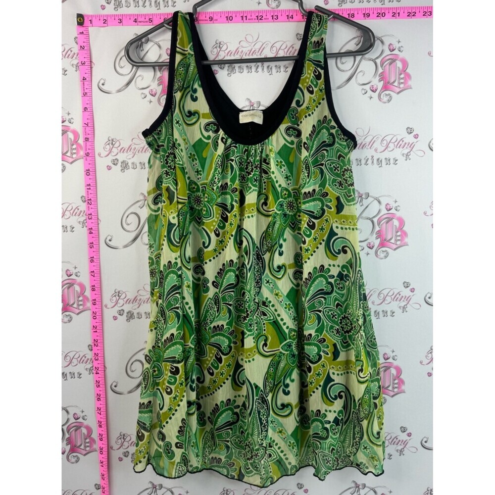 Caramelu tank top flowy bright black Green Paisley Tank with Black Trim